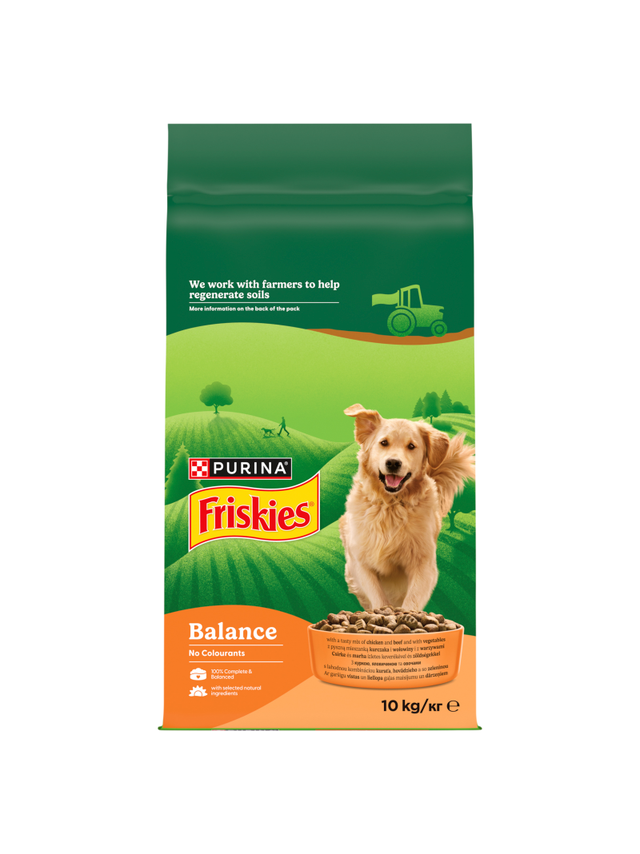 Friskies Balance Karma dla dorosłych psów z pyszną mieszanką kurczaka i wołowiny z warzywami 10 kg