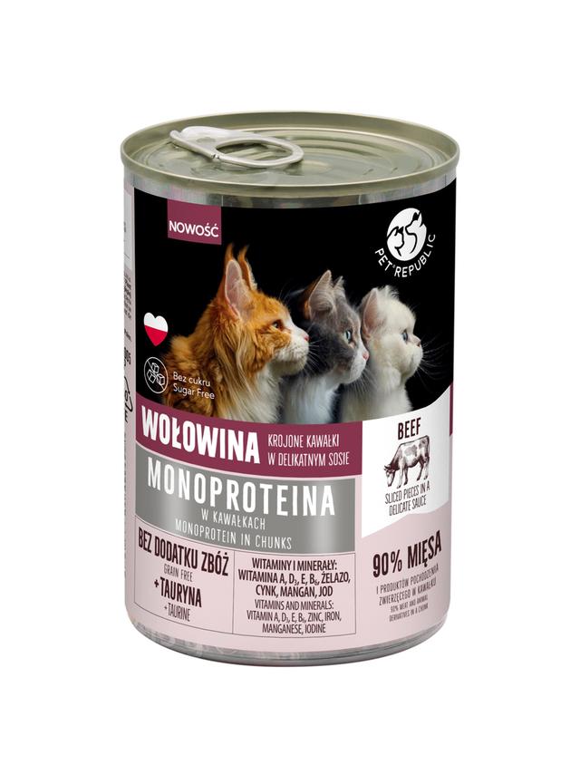 PetRepublic karma monoproteinowa wołowa dla kota, kawałki w sosie 400g