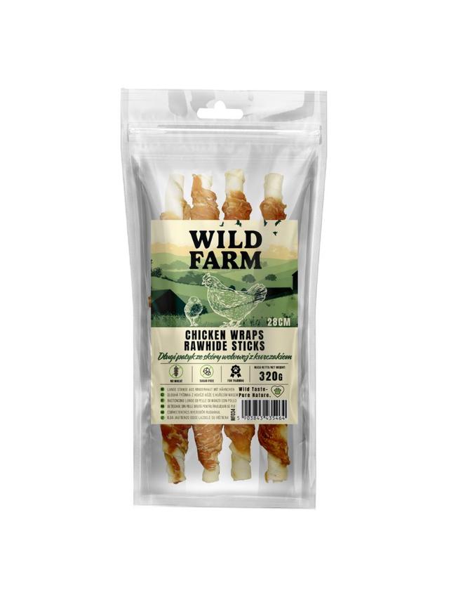 WILD FARM Długi patyk ze skóry wołowej z kurczakiem 28cm 320g przysmak dla psa