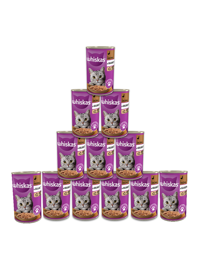 WHISKAS Adult puszka 12 x 400g - mokra karma dla kotów z kaczką w galaretce