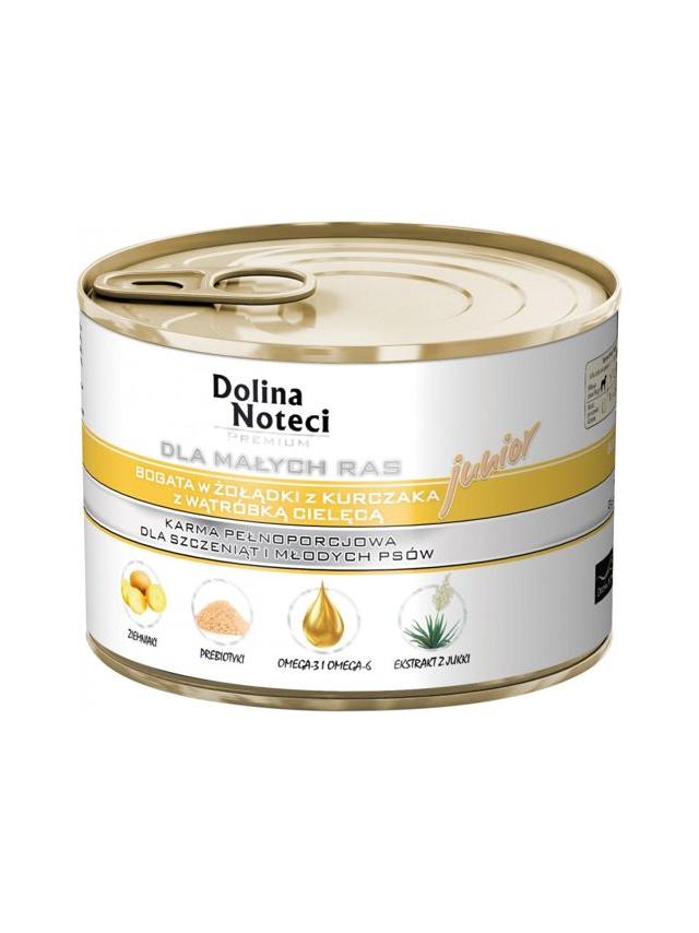 Dolina Noteci PREMIUM dla psów małych ras JUNIOR bogata w żołądki z kurczaka z wątróbką cielęcą 185 g
