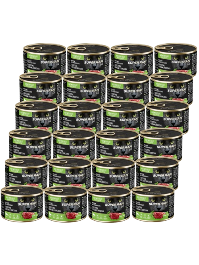 DOLINA NOTECI Super Rafi Cat P&F z dziczyzną i sercami z kurczaka 24x185g