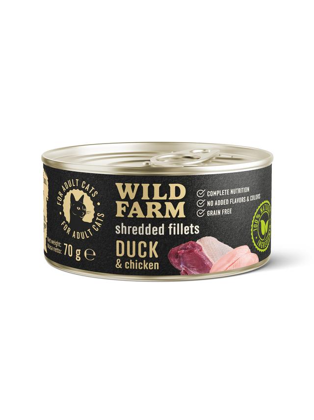 WILD FARM Fillets Duck&Chicken 70g - bezzbożowa mokra karma dla kota, filet w bulionie