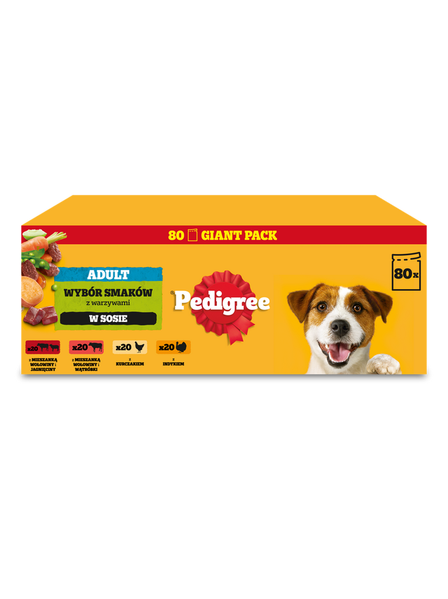 PEDIGREE® Adult Karma mokra dla dorosłych psów, Wybór Smaków w Sosie, 80 x 100 g