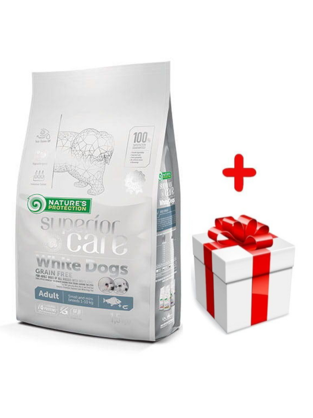 NATURES PROTECTION Superior Care Grain Free White Fish Adult Small Breeds 1,5kg + niespodzianka dla psa GRATIS!