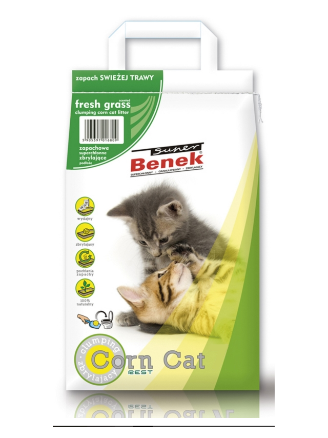 SUPER BENEK Żwirek kukurydziany Corn o zapachu: Świeża trawa 25l