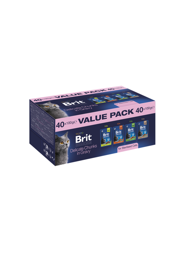 Brit Premium by Nature Cat Value Pack for Adult Sterilised Cats 40x100g (Delicate Chunks in Gravy)