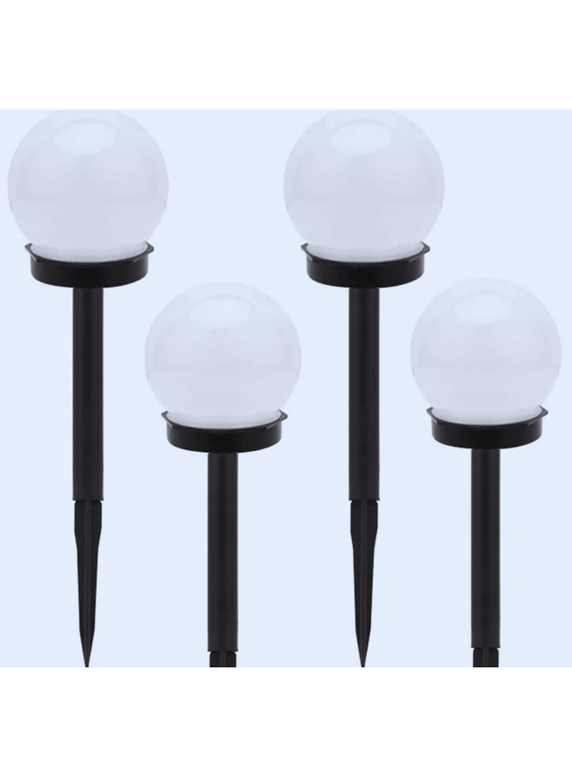 4x lampa solarna ogrodowa kula biała wbijana 10 cm
