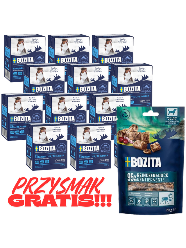 BOZITA Dog: Renifer w galarecie 12x370g + BOZITA Meaty Bites renifer z kaczką przysmak pies 70g GRATIS!!!