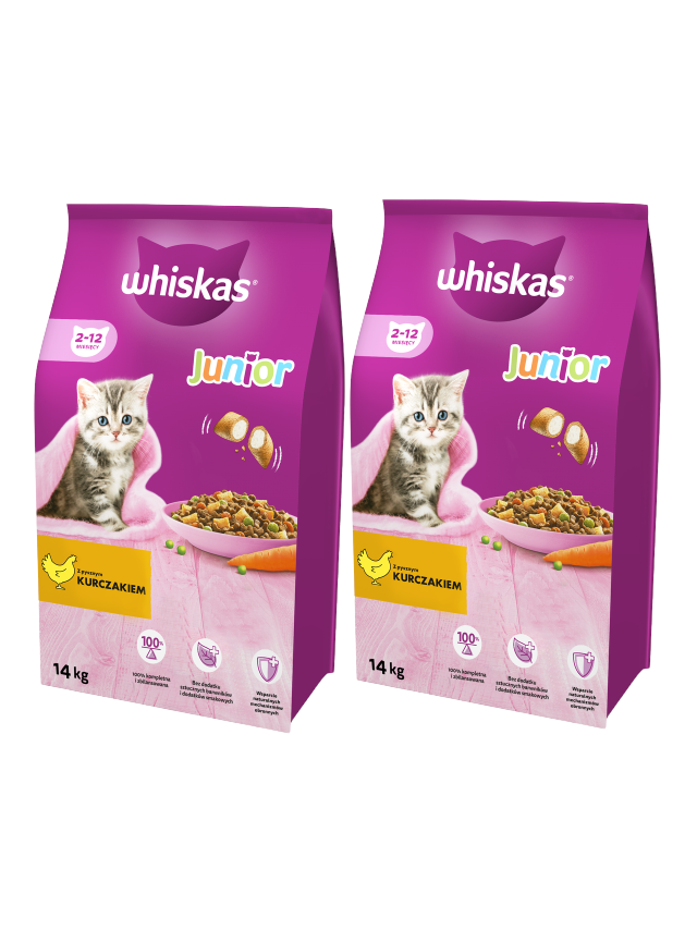 WHISKAS Junior 2x14 kg - sucha karma dla dla kociąt, z pysznym kurczakiem