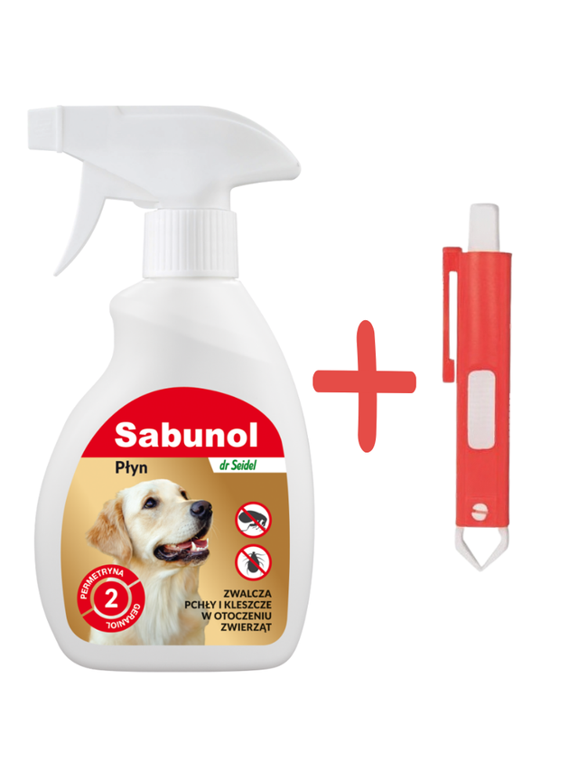 SABUNOL- Płyn do zwalczania pcheł w otoczeniu zwierząt 250ml+TRIXIE Szczypce do usuwania kleszczy 9cm
