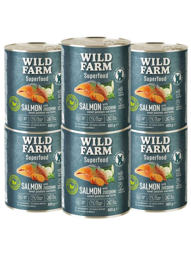 WILD FARM Superfood Salmon (Łosoś z cukinią, słodkimi ziemniakami i ziołami) 6x800g bezzbożowa karma dla psa