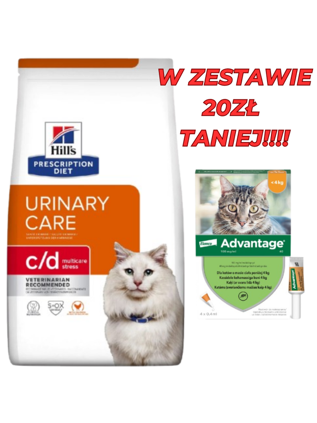 HILL'S PD Prescription Diet Feline c/d Urinary Stress 8kg + Advantage - dla kotów (0,4mlx4) *roztwór* blister