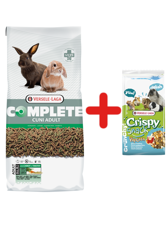 VERSELE-LAGA Cuni Adult Complete 8kg Pokarm dla królików + VERSELE LAGA Snack Popcorn 650g - mieszanka uzupełniająca z popcornem dla gryzoni