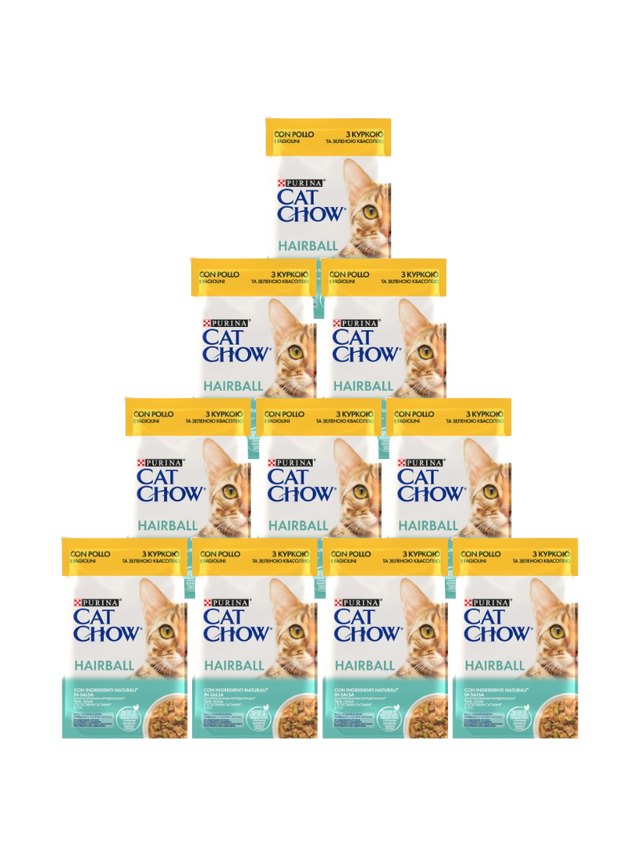 CAT CHOW Hairball Karma dla kotów z kurczakiem i zieloną fasolką w sosie 10x85g
