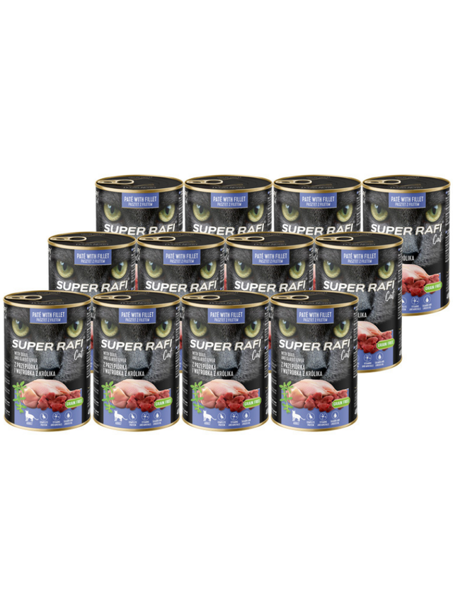 DOLINA NOTECI Super Rafi Cat P&F z przepiórką i wątróbką z królika 12x400g