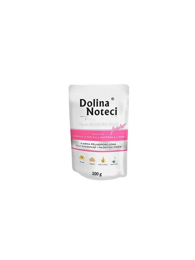 Dolina Noteci PREMIUM dla psów małych ras JUNIOR bogata w serca z indyka z wątróbką z gęsi saszetka 100g