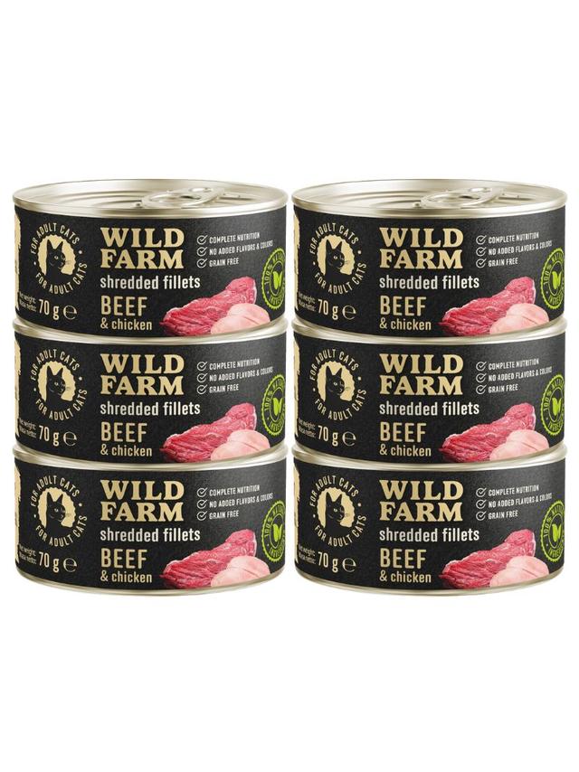 WILD FARM Fillets Beef&Chicken 6x70g - bezzbożowa mokra karma dla kota, filet w bulionie