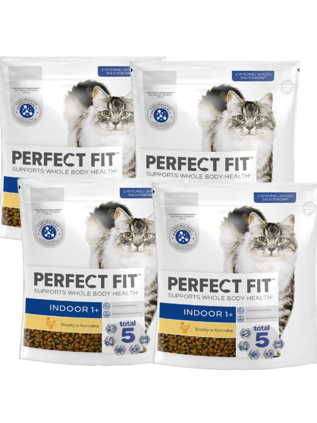 PERFECT FIT (Indoor 1+) 4x750g Bogaty w kurczaka - sucha karma dla kota żyjącego w domu