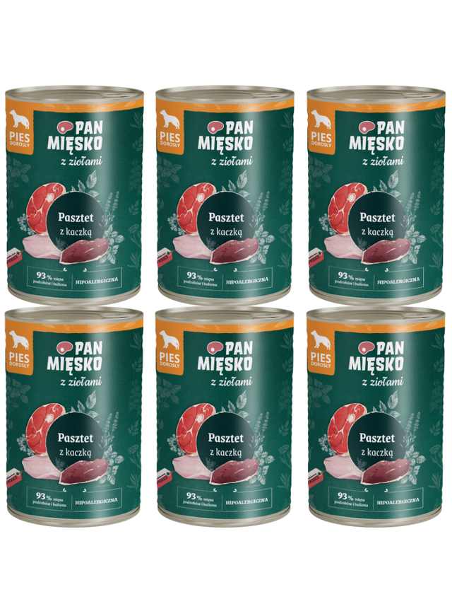 PAN MIĘSKO z Ziołami Pasztet z kaczką karma mokra dla psa 6x400g