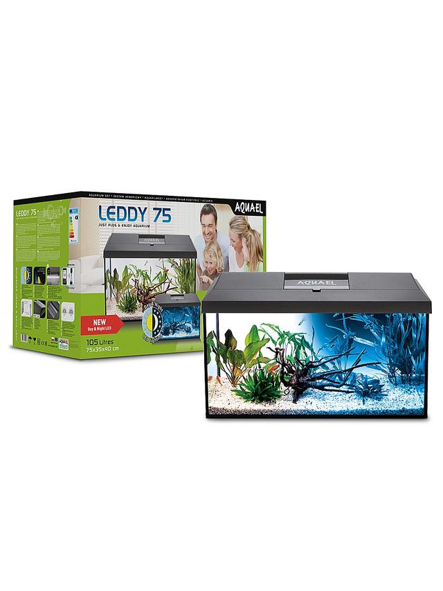 AQUAEL  Leddy Day & Night 75 Black (122440) - Kompletny zestaw akwariowy z oświetleniem LED Day & Night, filtrem i grzałką