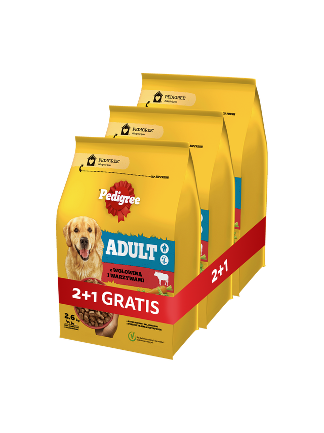 PEDIGREE Adult sucha karma dla psa z wołowiną 3x2,6 kg