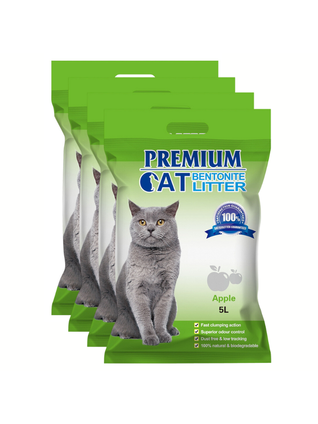 Premium Cat Żwirek Bentonitowy Zbrylający - Jabłkowy dla kota 4x5L