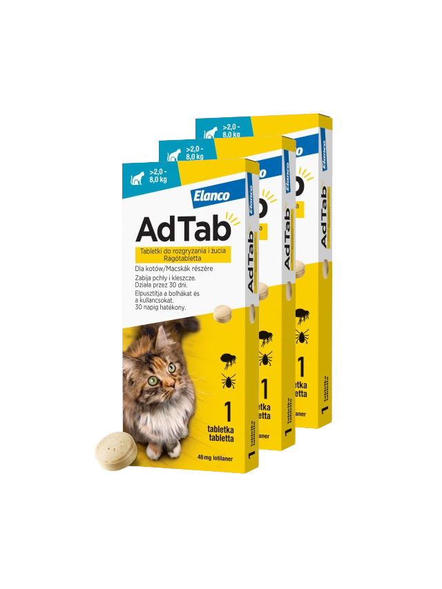 ELANCO 3xAdTab 48mg tabletki na pchły i kleszcze dla kotów >2-8 kg