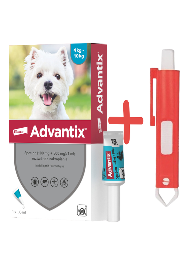 Advantix dla psów 4-10kg (pipeta 1ml)+ TRIXIE Szczypce do usuwania kleszczy 9cm