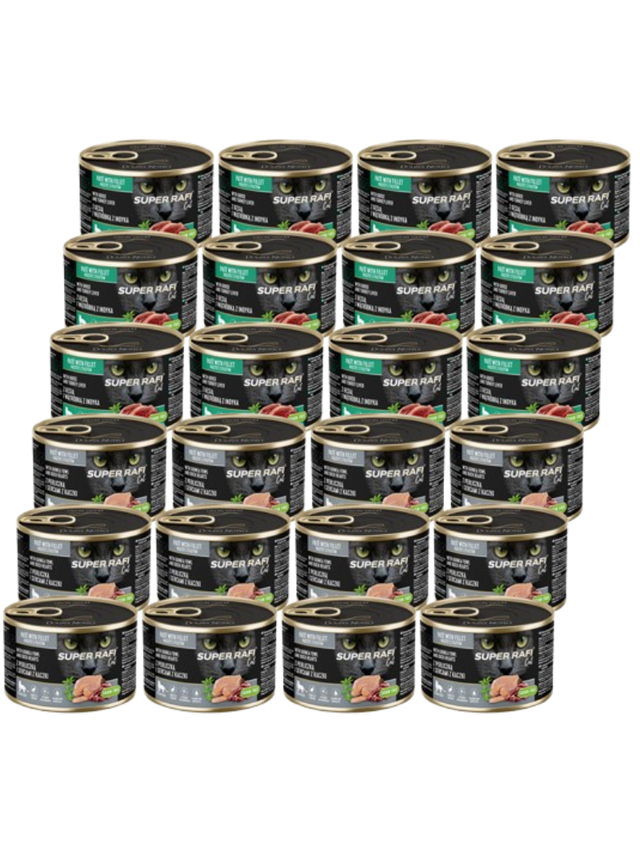 DOLINA NOTECI Super Rafi Cat P&F Mix Smaków dla kotów sterylizowanych 24x185g