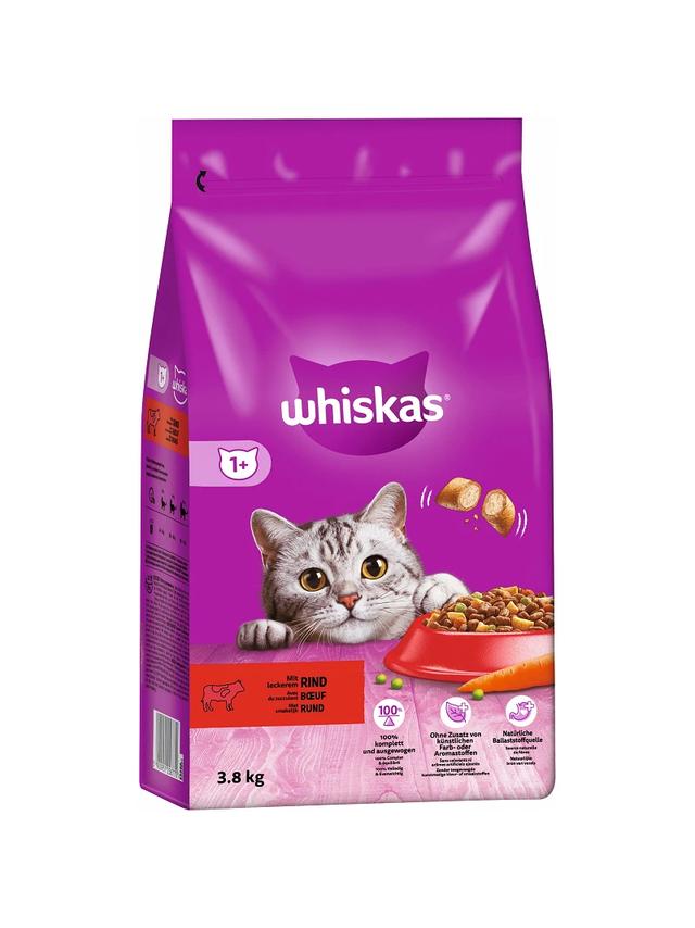 WHISKAS Adult 3,8 kg - sucha karma pełnoporcjowa dla dorosłych kotów, z pyszną wołowiną