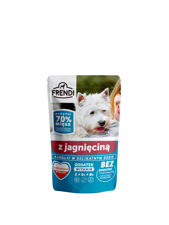 Frendi-  Kawałki w delikatnym sosie z jagnięciną dla psa 100g.
