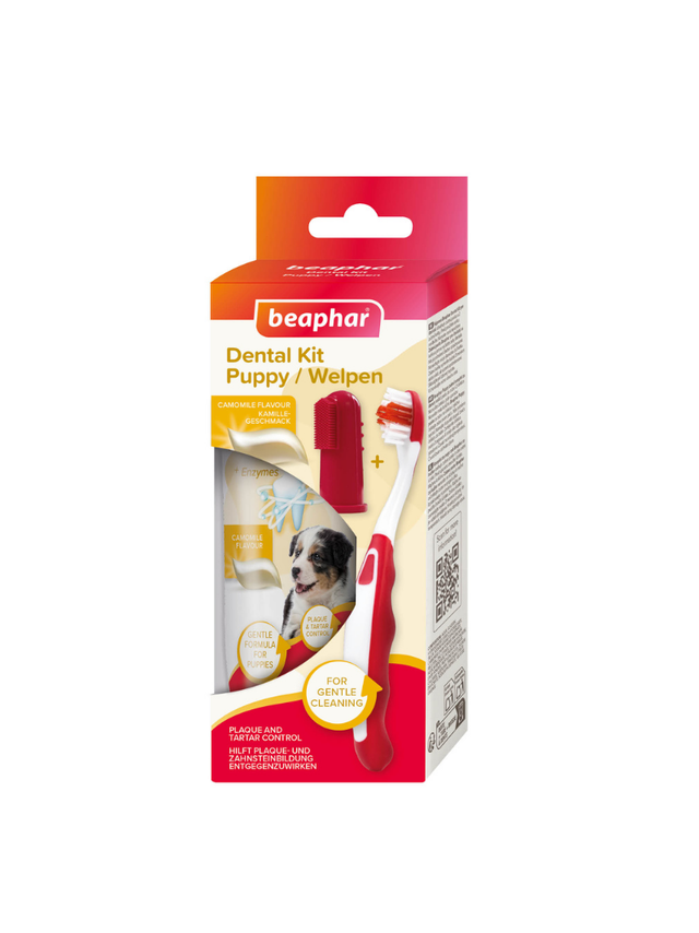 Beaphar PUPPY DENTAL KIT - zestaw: pasta do zębów 50g + szczoteczka dla szczeniąt + szczoteczka naparstkowa