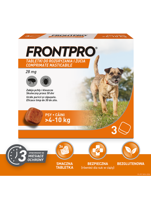 Frontpro tabletki na pchły i kleszcze M 28,3mg 4-10kg 1 TABLETKA