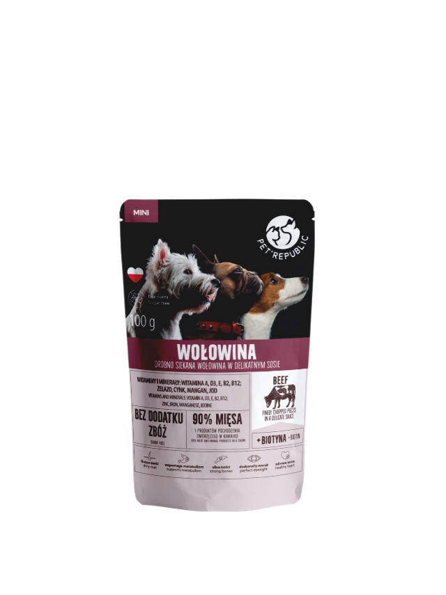 PetRepublic drobno siekane kawałki w delikatnym sosie - wołowina 100g dla psa
