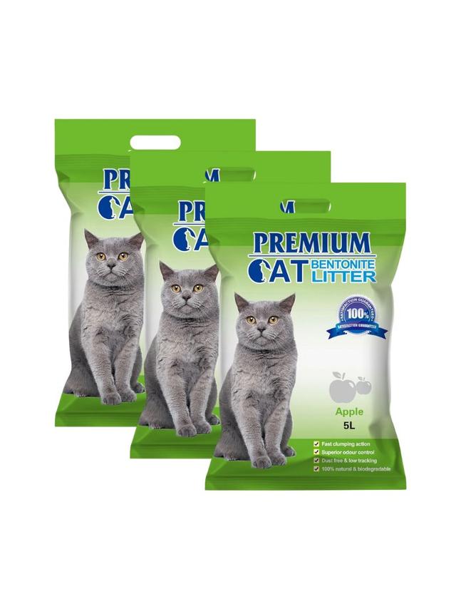 Premium Cat Żwirek Bentonitowy Zbrylający - Jabłkowy dla kota 3x5L