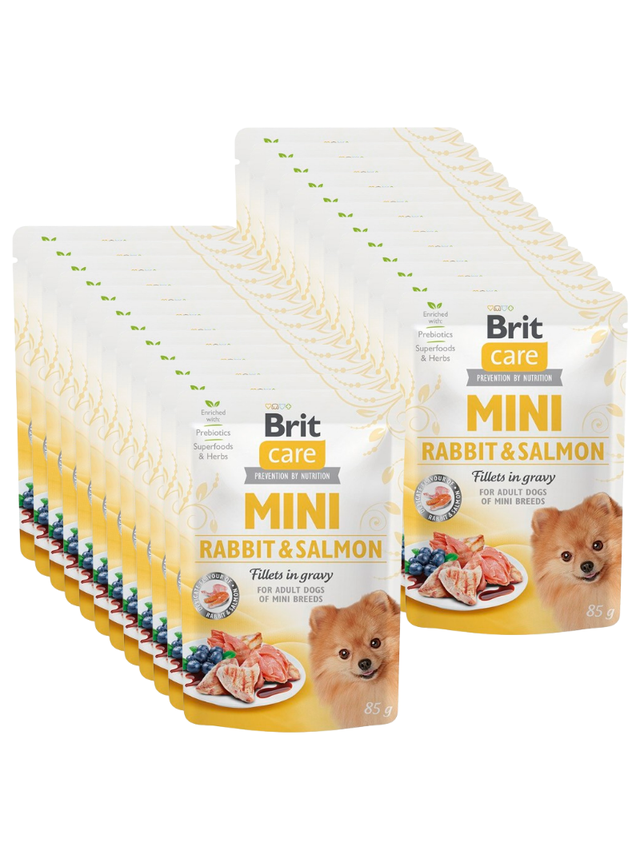 Brit Care Mini Rabbit & Salmon fillets in gravy 24x85g