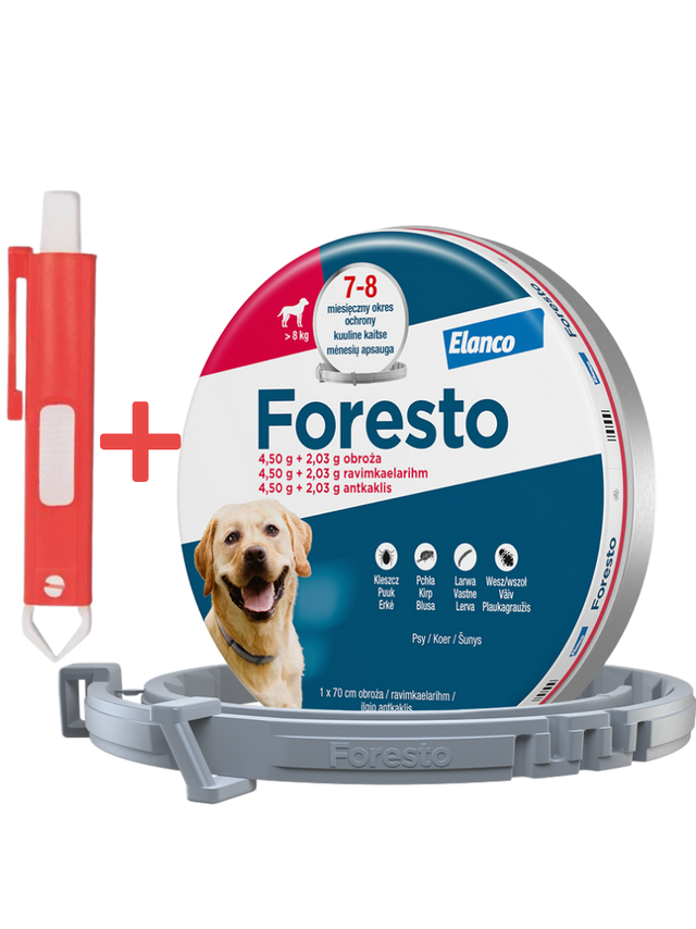 ELANCO Foresto Obroża dla psów powyżej 8kg+ TRIXIE Szczypce do usuwania kleszczy 9cm