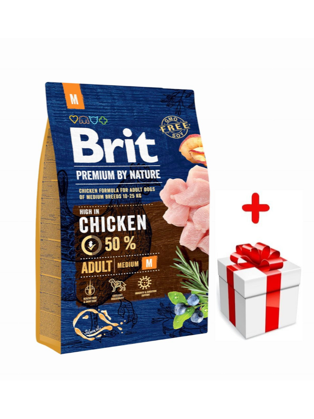 BRIT Premium By Nature Adult M 3kg  + niespodzianka dla psa GRATIS!