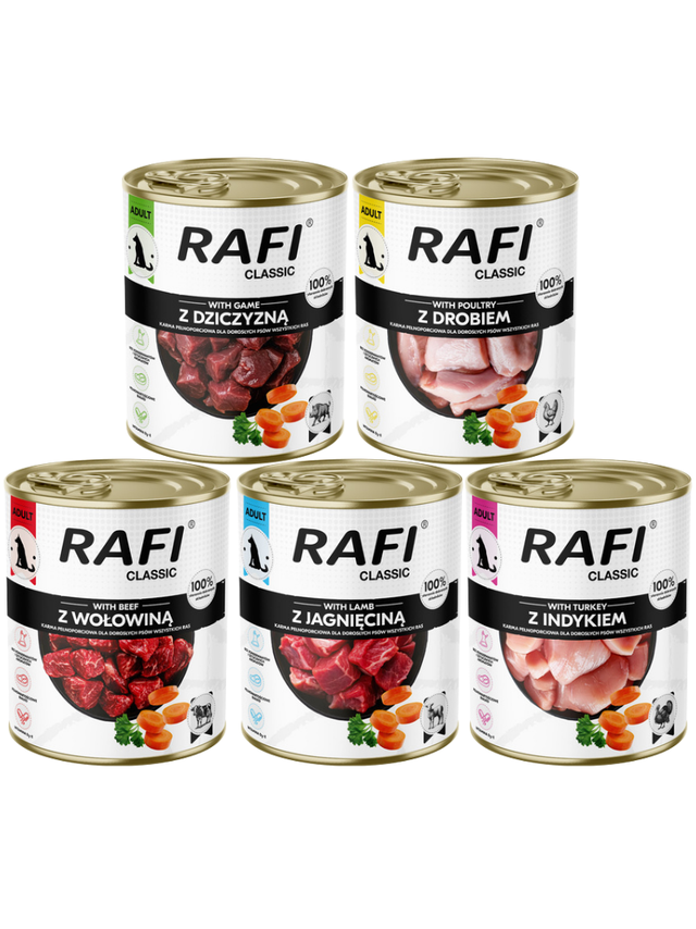 DOLINA NOTECI Mokra karma dla psa Rafi Classic Mix Smaków 5x800g