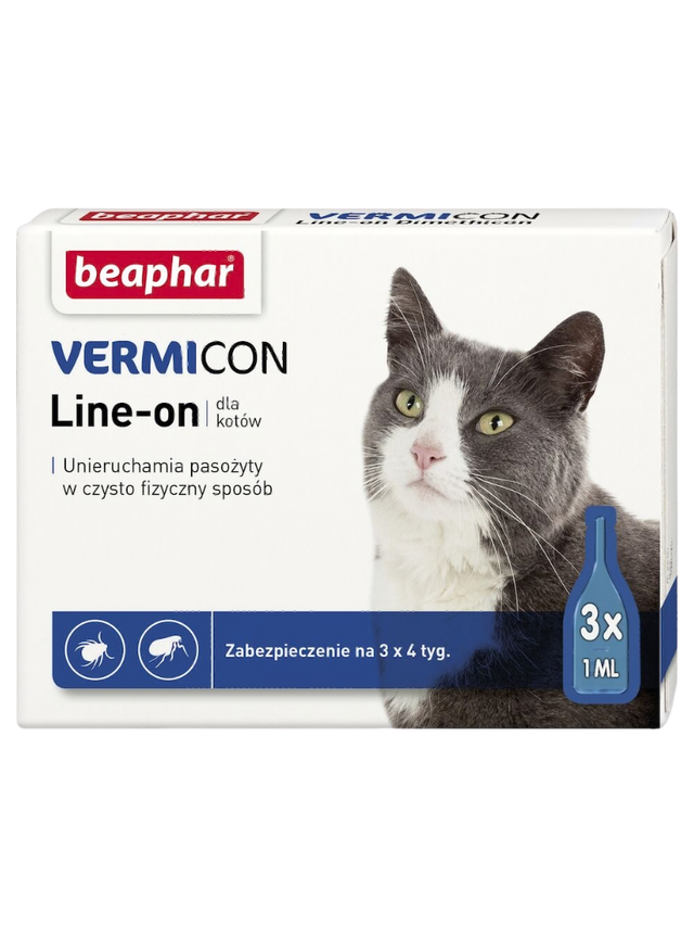 Beaphar VERMICON LINE-ON CAT 1ML - 3 pipety kropli przeciwpchłowych dla kotów