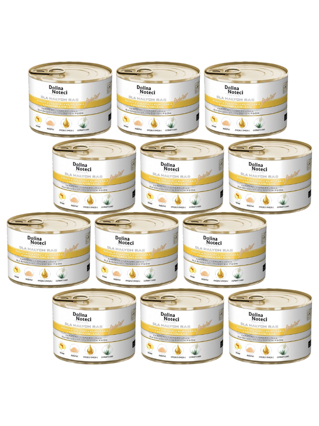 Dolina Noteci PREMIUM dla psów małych ras JUNIOR bogata w żołądki z kurczaka z wątróbką cielęcą 12x185 g