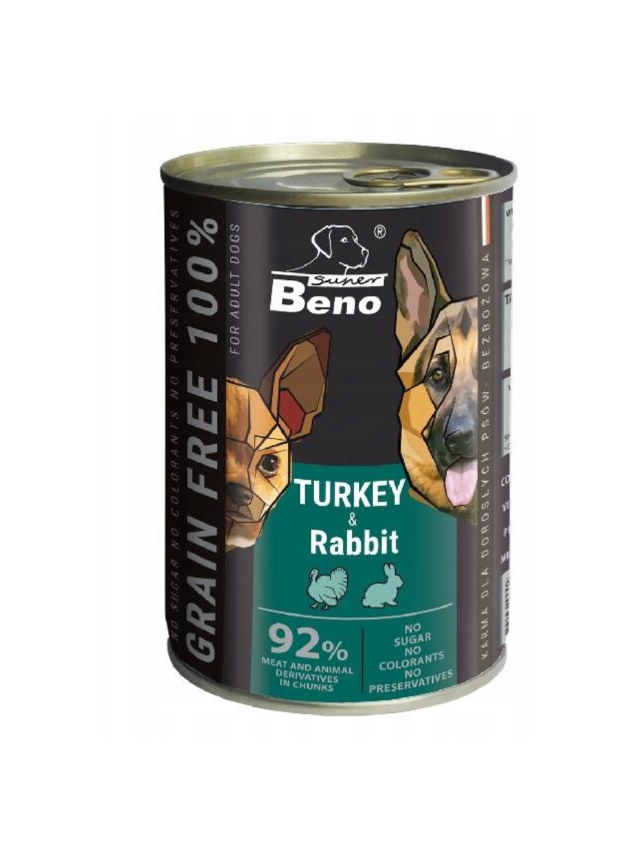 Super Beno PIES bezzbożowe kąski z indykiem i królikiem w sosie 415g
