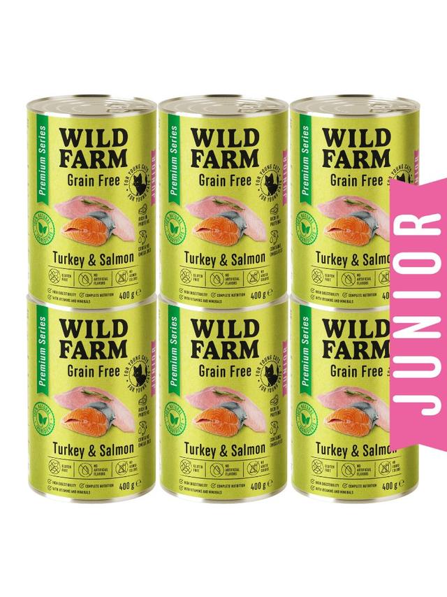 WILD FARM Premium Grain Free Turkey and Salmon Junior 6x400g  - bezzbożowa karma dla kociąt