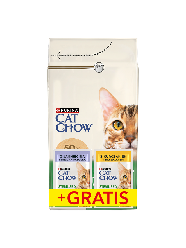 PURINA Cat Chow Sterilised Karma bogata w indyka 1,5kg + 2 saszetki GRATIS
