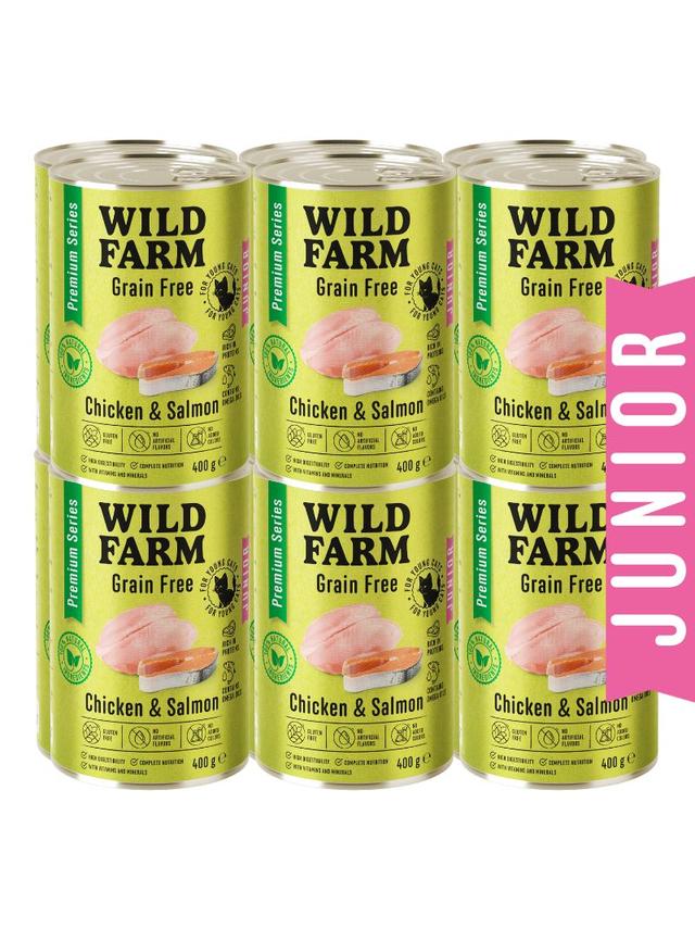 WILD FARM Premium Grain Free Chicken and Salmon Junior 12x400g  - bezzbożowa karma dla kociąt