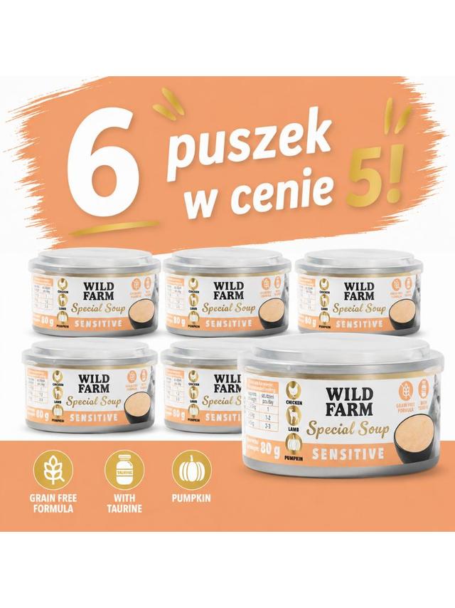 WILD FARM Special Soup 6x80g Sensitive – aromatyczna zupka - wsparcie prawidłowego nawodnienia