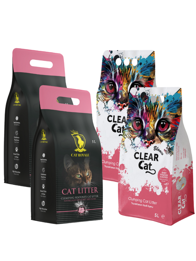 Żwirek bentonitowy Baby Powder 4x5l (2xCat Royale , 2xClear Cat)