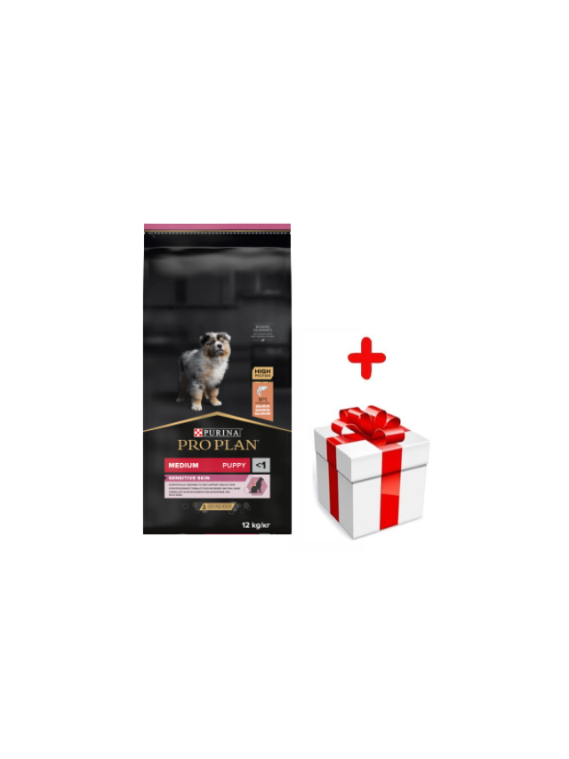 Purina Pro Plan Medium Puppy Sensitive Optiderma, łosoś i ryż 12kg   + niespodzianka dla psa GRATIS!
