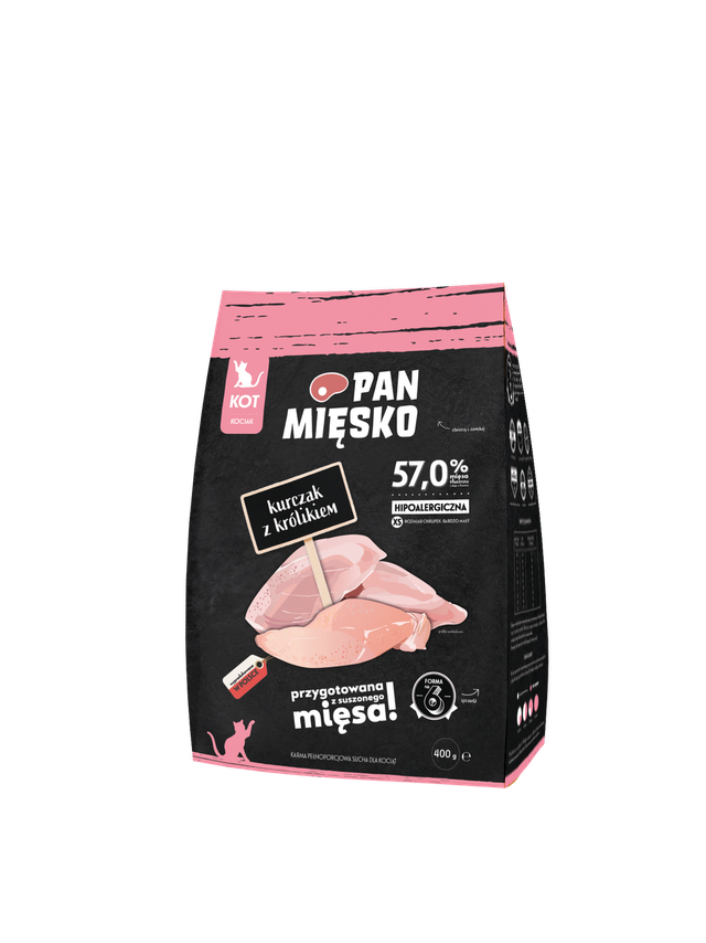 PAN MIĘSKO Kurczak z królikiem XS 400g dla kociąt